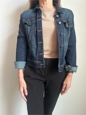 Caslon Dark Blue Denim Jacket with Cuffed Sleeves